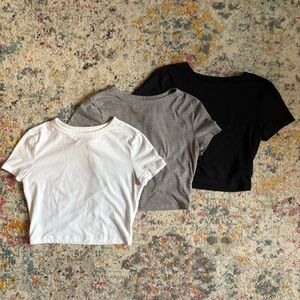 Set of Three Cropped T-Shirts - White, Gray, Black